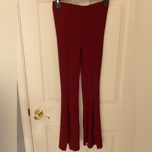 Ribbed Maroon Flare Leggings, Small